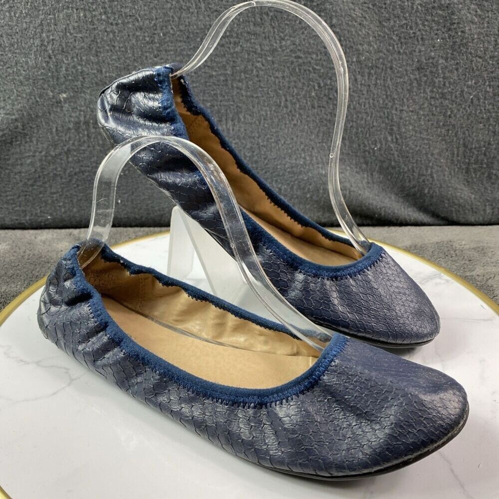 Wanted Lario Navy Blue Ballet Flats Womens Size 9 Croc Embossed Faux Leather